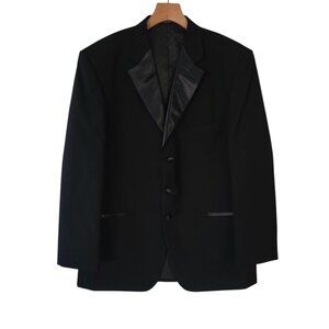 After Six Tuxedo Jacket Satin Lapel Black Three Button Prom Wedding Formal 44L
